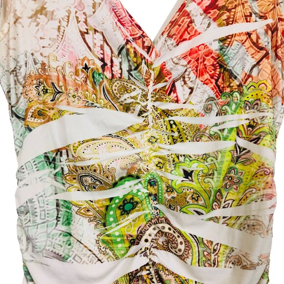 Vtg Body Central Sheath Dress Sz Small? Bodycon Multicolor Multipattern Ruched - Picture 8 of 9